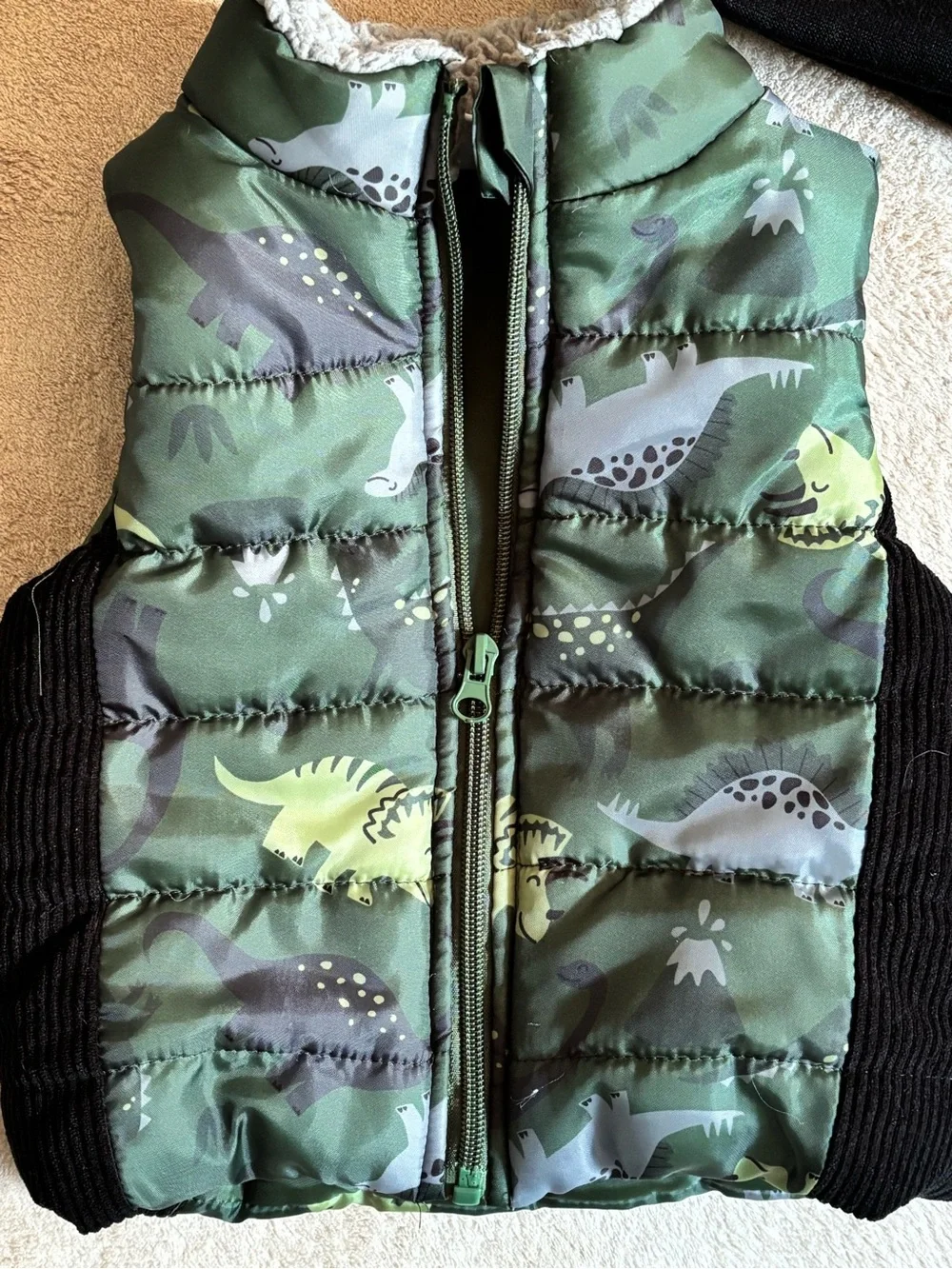 🎉 (18m) Max & Marcus Toddler Boy Dino Puffer Vest + Black Faux Pom Beanie